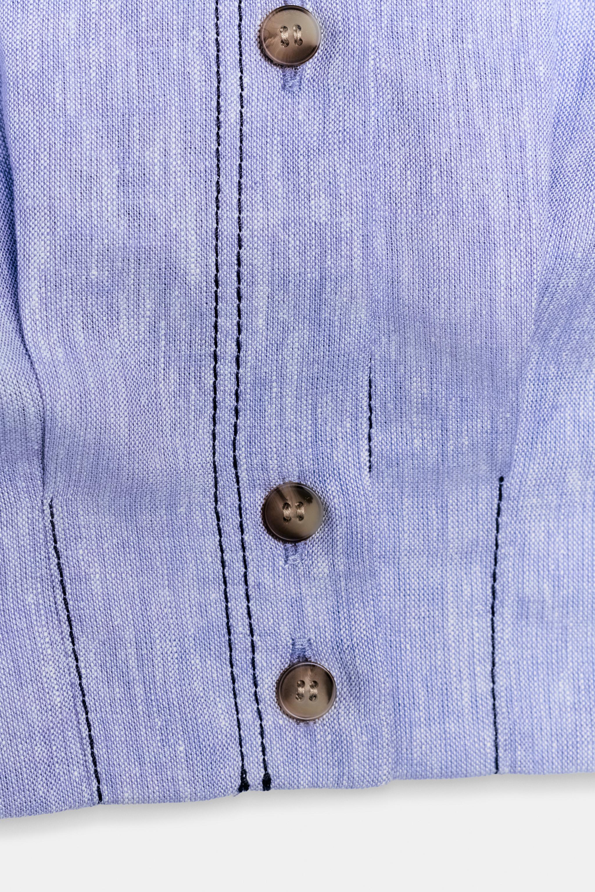 LINEN TOP WITH TOPSTITCHING